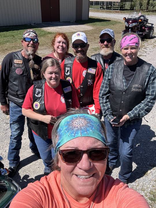 Members in vests at the Mt. Vernon Veterans Home poker run