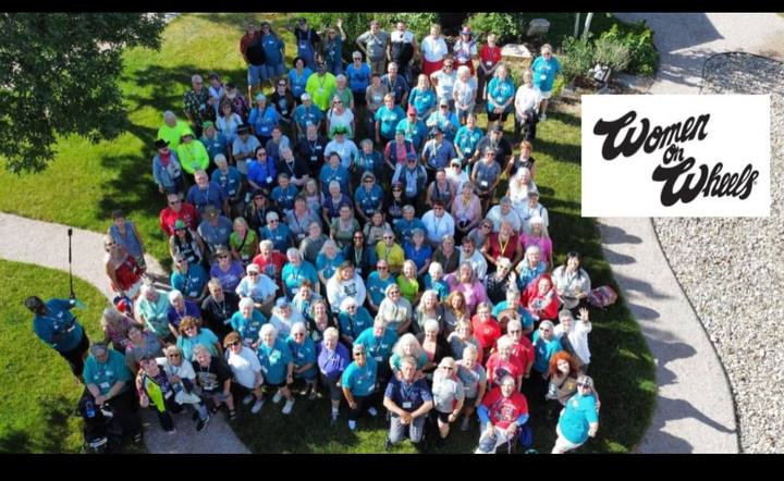 A large crowd of riders gathered at the 2024 Women On Wheels Ride-In