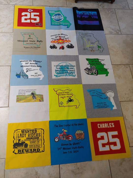 Quilt made from past rally shirts